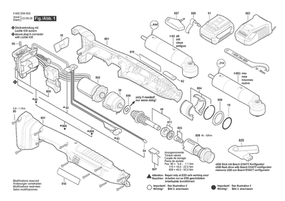 Section 1 Diagram and Parts List for 3602D94613  Bosch Screwdriver