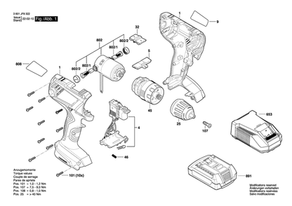Part Location Diagram of 1607A350JR Bosch Battery Pack