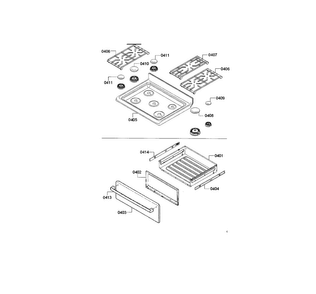 Burners & Drawer Diagram and Parts List for HGS3053UC 10 Bosch Range