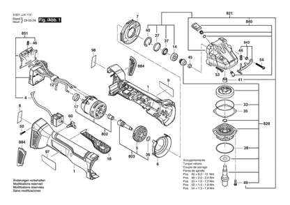 Section 1 Diagram and Parts List for 3601JJ4112  Bosch Angle Grinder