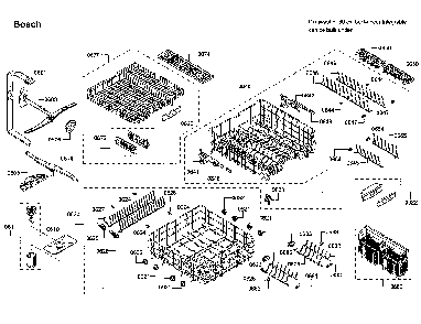 Baskets Diagram and Parts List for SHP88PW55N 01 Bosch Dishwasher