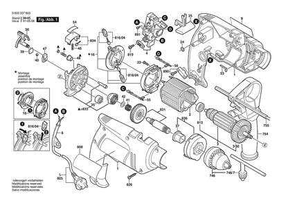 Section 1 Diagram and Parts List for PSB13RE 0603337687 Bosch Hammer Drill