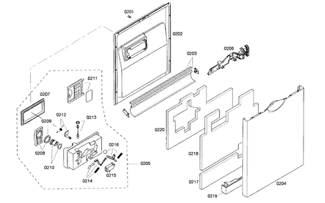 Door Assy Diagram and Parts List for SHE45M02UC 56 Bosch Dishwasher