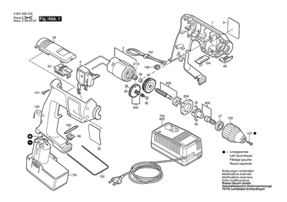 Section 1 Diagram and Parts List for 0601938723  Bosch Cordless Drill