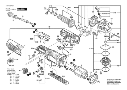 Section 1 Diagram and Parts List for GWS13-60PD 3601G9K211 Bosch Angle Grinder
