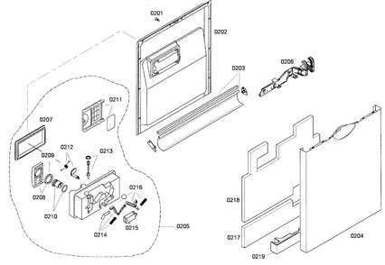 Door Assy Diagram and Parts List for SHE44C02UC 47 Bosch Dishwasher