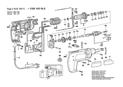 Section 1 Diagram and Parts List for CSB470-RLE 0603147603 Bosch Hammer Drill