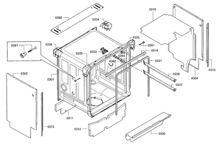 Frame Parts Diagram and Parts List for SGE68U55UC 93 Bosch Dishwasher