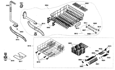 Basket Assy Diagram and Parts List for SHX46A02UC 21 Bosch Dishwasher