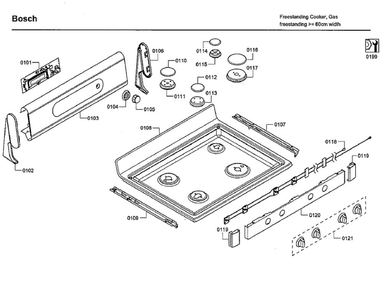 Top Assembly Diagram and Parts List for HGS7132UC 06 Bosch Range