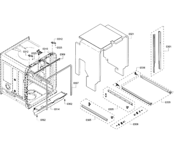 Cabinet Assy Diagram and Parts List for SHE65T55UC 01 Bosch Dishwasher