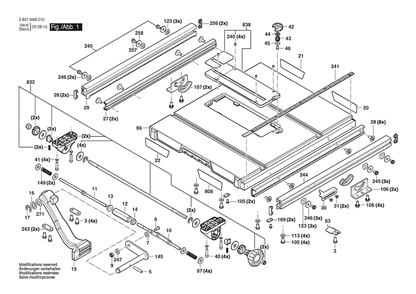 Section 1 Diagram and Parts List for 3601M48010  Bosch Table Saw
