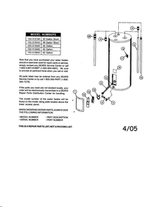 Electric Water Heater Diagram and Parts List for 153313242  Kenmore Water Heater