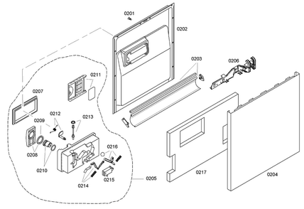 Door Assy Diagram and Parts List for SHE43C06UC 36 Bosch Dishwasher