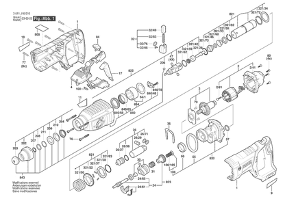 Section 1 Diagram and Parts List for 3611J16010  Bosch Hammer Drill