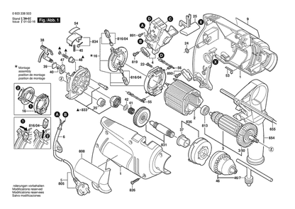 Section 1 Diagram and Parts List for PSB570RE 0603338538 Bosch Hammer Drill