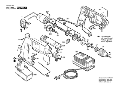 Section 1 Diagram and Parts List for 0601933754  Bosch Drill