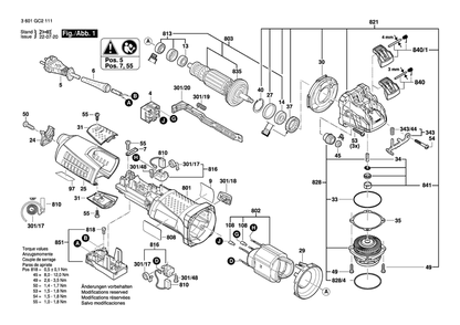 Diagram 1 Diagram and Parts List for GWX13-60 3 601 GC2 111 Bosch Angle Grinder