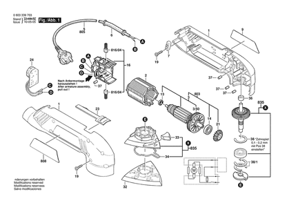 Section 1 Diagram and Parts List for PDA180E 0603339740 Bosch Sander Grinder