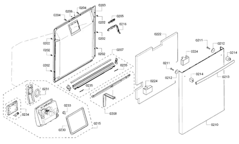 Door Diagram and Parts List for SHX68T55UC 07 Bosch Dishwasher