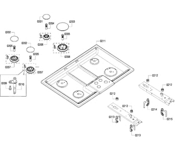 Burners Diagram and Parts List for NGM5054UC 03 Bosch Cooktop