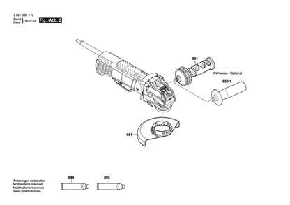 Page 2 Diagram and Parts List for GWX10-45PE 3601GB1110 Bosch Angle Grinder