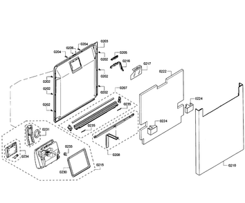 Door Assy Diagram and Parts List for SHE65T56UC 01 Bosch Dishwasher