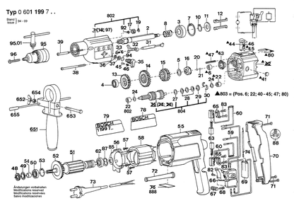 Section 1 Diagram and Parts List for GSB20-2REM 0601199732 Bosch Hammer Drill