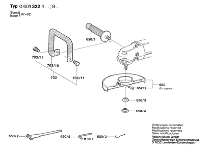 Section 2 Diagram and Parts List for 13224 0601322439 Bosch Angle Grinder