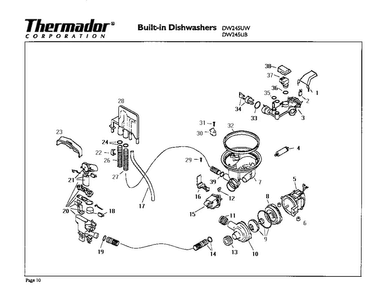 Pump And Motor Diagram and Parts List for DW245UB  Thermador Dishwasher