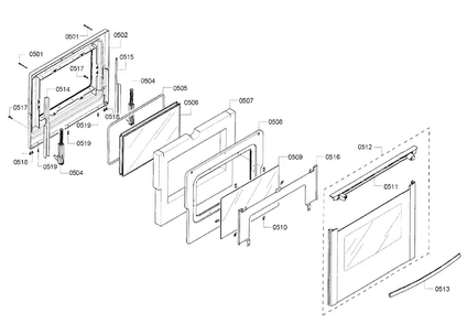 Door Diagram and Parts List for HEI7052U 08 Bosch Range