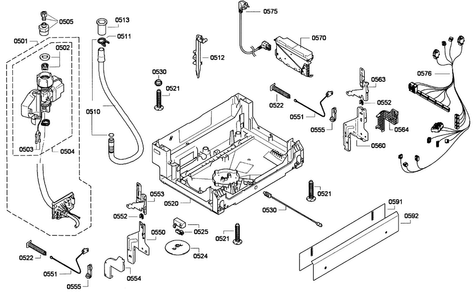 Base Assy Diagram and Parts List for SGE63E06UC 01 Bosch Dishwasher