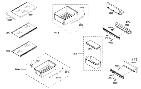 Shelf Assy 1 Diagram and Parts List for KBUDT4255E 01 Thermador Refrigerator