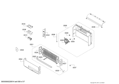 Evaporator And Heat Element Parts Diagram and Parts List for B36CD50SNS 01 Bosch Refrigerator