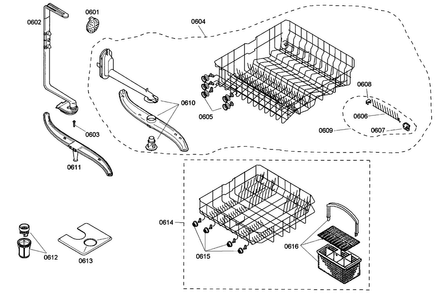 Baskets Diagram and Parts List for SHE43C02UC 22 Bosch Dishwasher