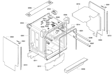 Cabinet Diagram and Parts List for DWHD650GFP 18 Thermador Dishwasher