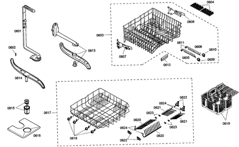 Accessories Diagram and Parts List for SHE55M02UC 48 Bosch Dishwasher