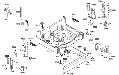 Base Asy Diagram and Parts List for SHE42L16UC 23 Bosch Dishwasher