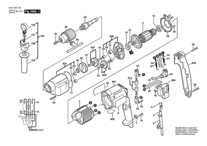 Section 1 Diagram and Parts List for 1023VSR 0601023745 Bosch Drill