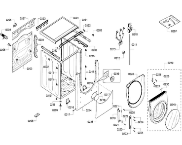 Cabinet Diagram and Parts List for WFMC220RUC 16 Bosch Washer