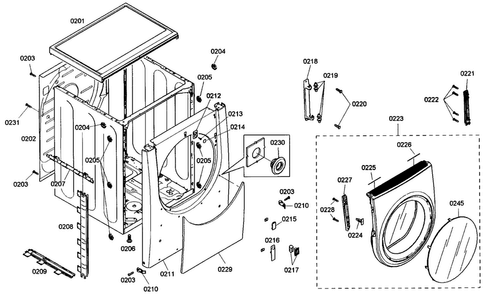 Cabinet Parts Diagram and Parts List for WTMC532CUS 05 Bosch Dryer