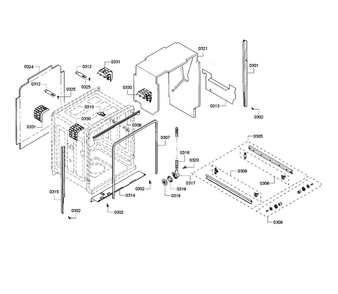 Cavity & Frame Diagram and Parts List for SHE55RF5UC 68 Bosch Dishwasher