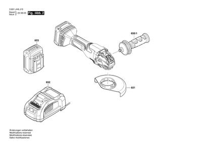 Diagram 2 Diagram and Parts List for GWX18V-13PN 3 601 JH6 J13 Bosch Angle Grinder