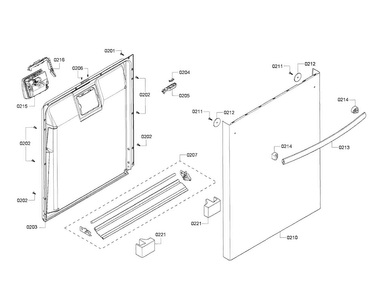 Door/dispenser Diagram and Parts List for SHX4AP05UC 02 Bosch Dishwasher