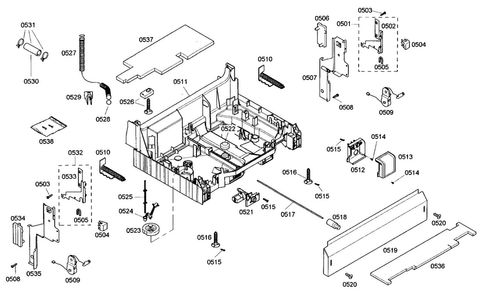 Base Assy Diagram and Parts List for SHE45M02UC 46 Bosch Dishwasher