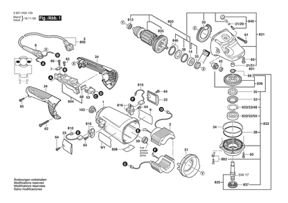 Section 1 Diagram and Parts List for GWS16-180H 3601H561F0 Bosch Angle Grinder
