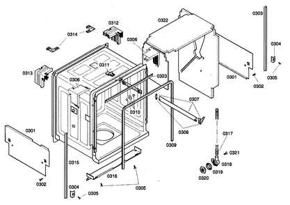 Outside Cabinet Diagram and Parts List for SHV46C13UC 21 Bosch Dishwasher