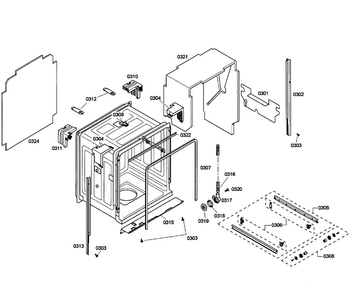 Cabinet Diagram and Parts List for SHE55P05UC 58 Bosch Dishwasher