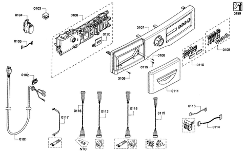 Front Panel Diagram and Parts List for WFVC844PUC 23 Bosch Washer