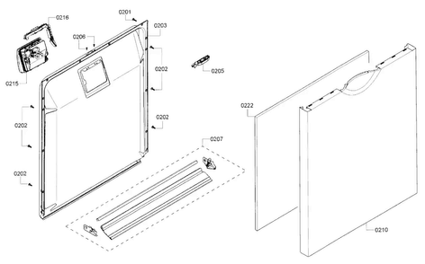 Door Diagram and Parts List for SHE3ARF6UC 08 Bosch Dishwasher